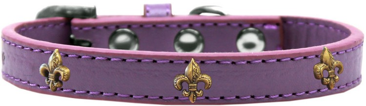 Bronze Fleur De Lis Widget Dog Collar Lavender Size 16